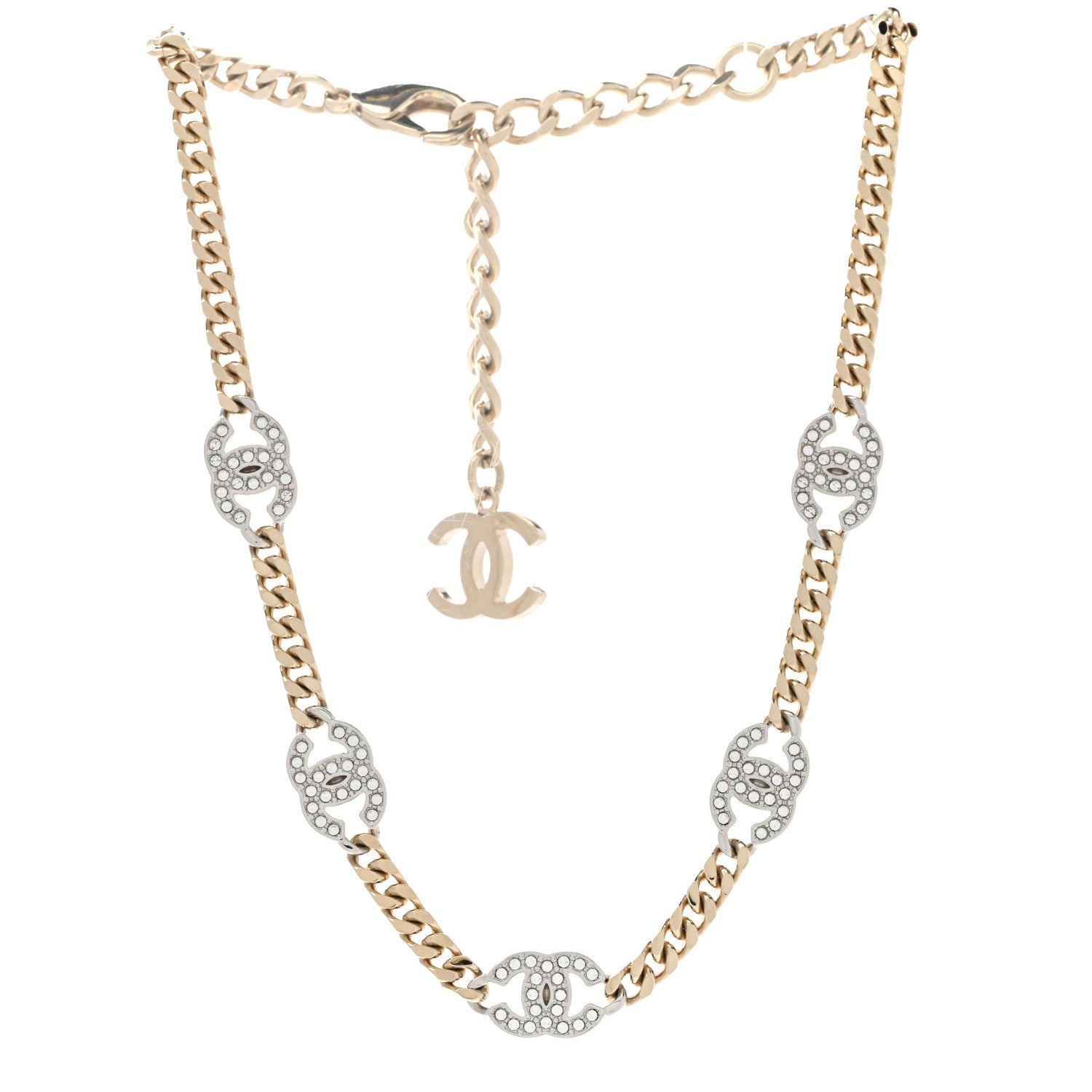 Chanel Crystal Chain CC Link Choker Gold Silver 3 of 6