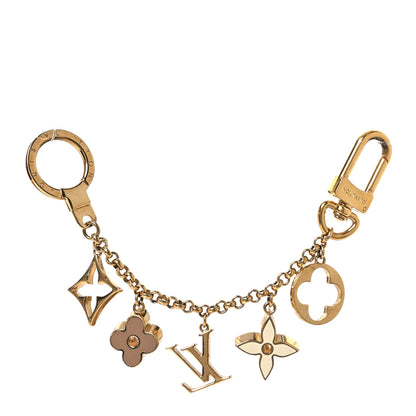 Louis Vuitton Brass Enamel Fleur De Monogram Bag Charm Chain Gold 1 of 5