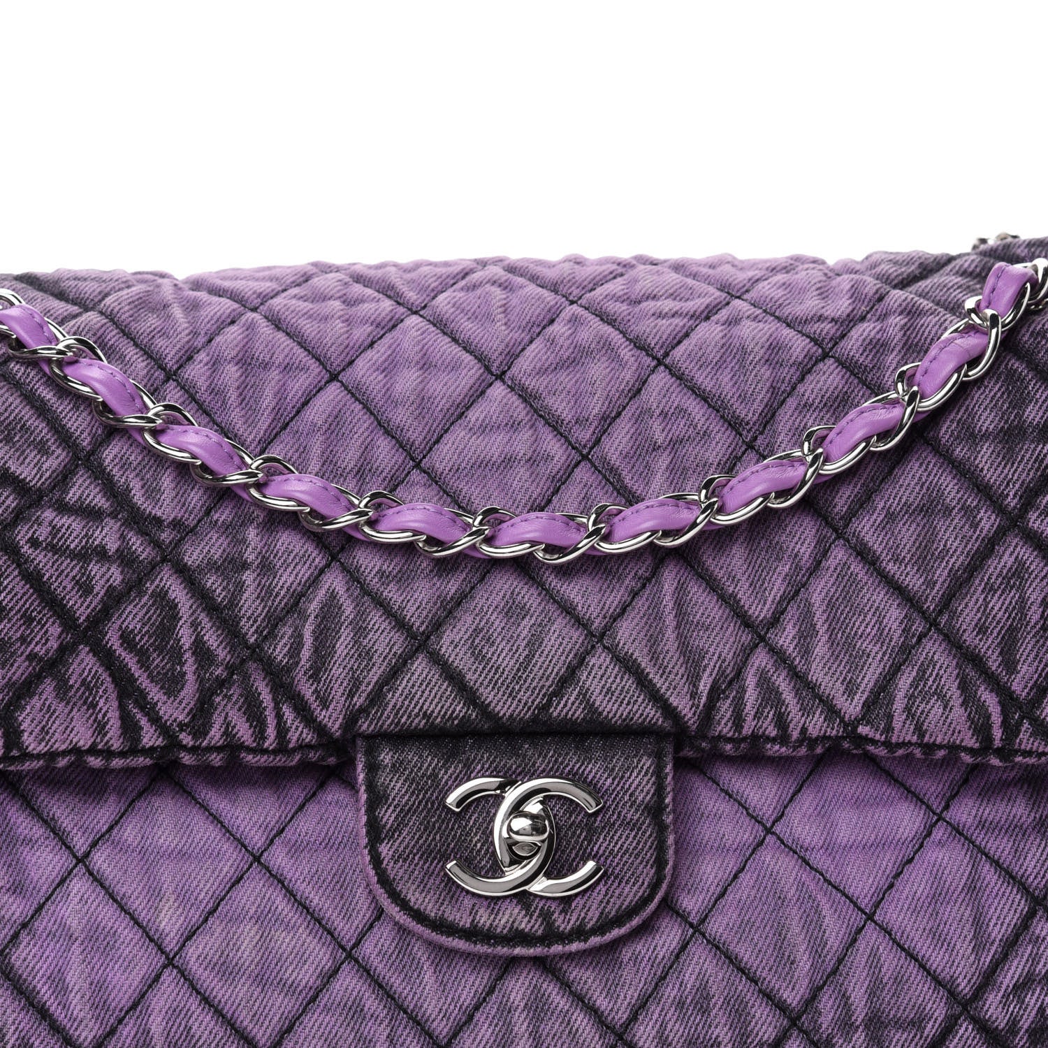 Chanel Denim Quilted Denimpression Flap Purple Black 10 of 10