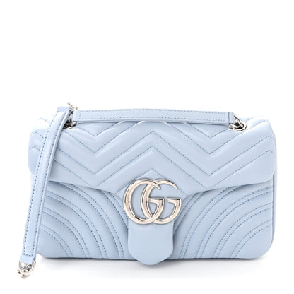 Gucci Lambskin Matelasse Medium GG Marmont Shoulder Bag Light Blue 1 of 9
