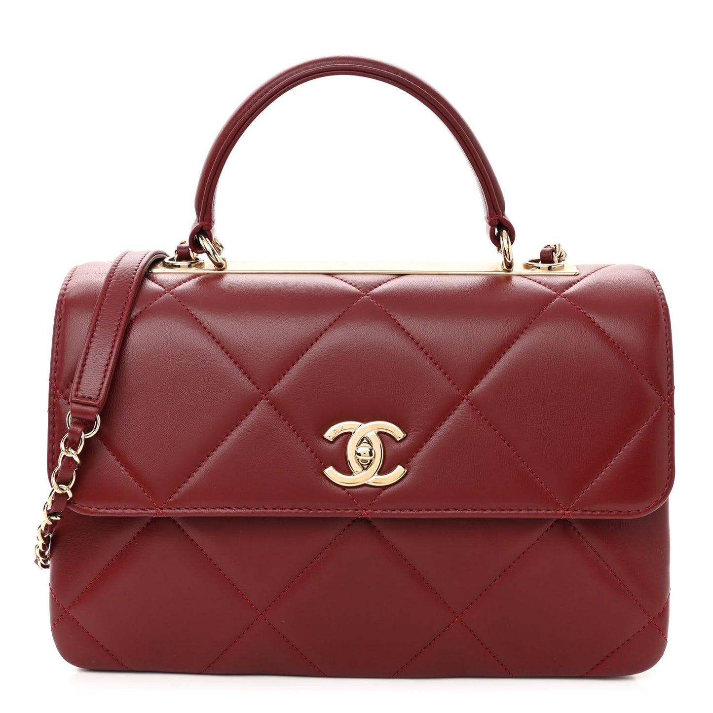 Lambskin Quilted Medium Trendy CC Flap Dual Handle Bag Burgundy