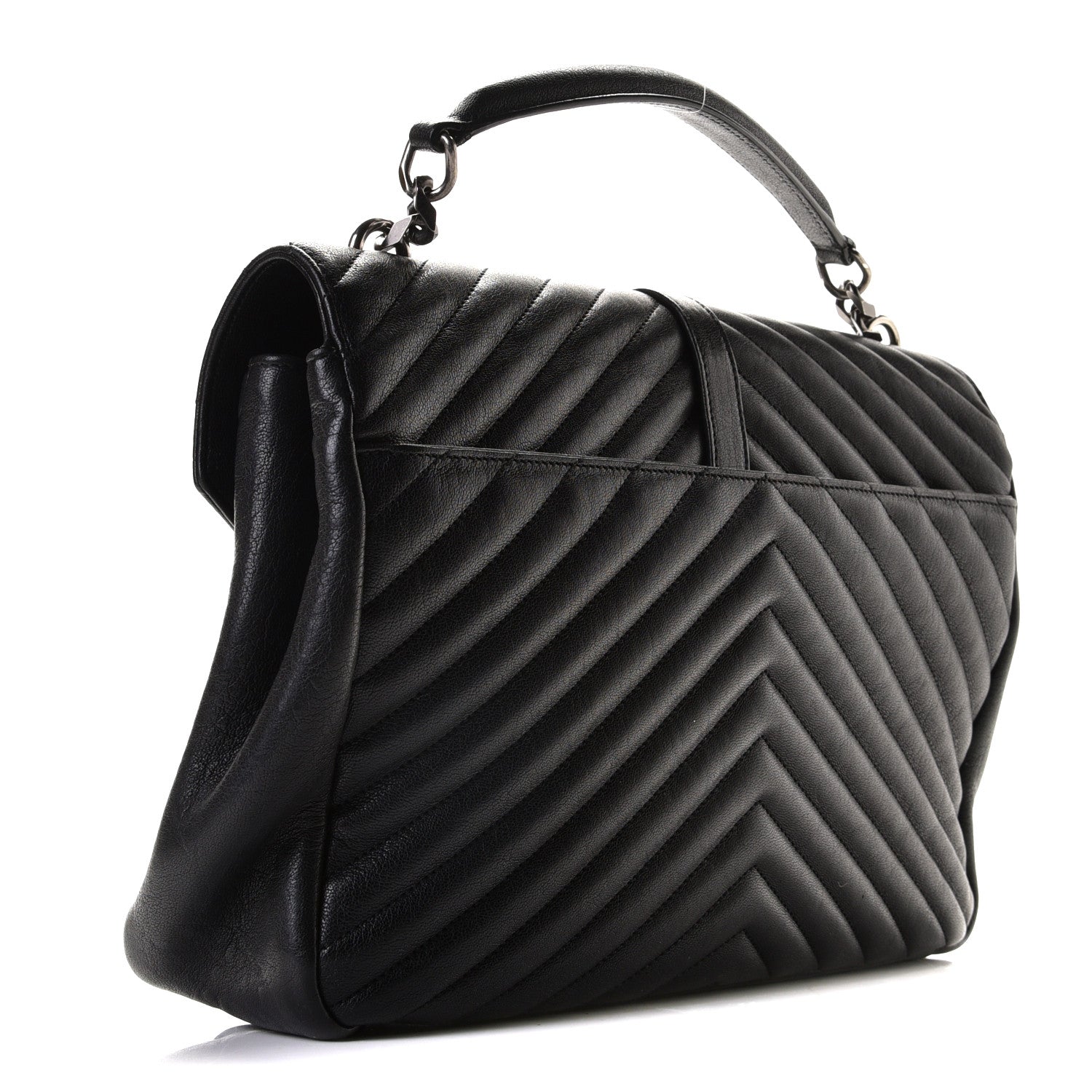 Saint Laurent Sheepskin Matelasse Chevron Monogram Monochrome Large College Satchel Black 3 of 9
