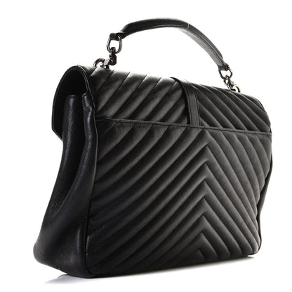 Saint Laurent Sheepskin Matelasse Chevron Monogram Monochrome Large College Satchel Black 3 of 9