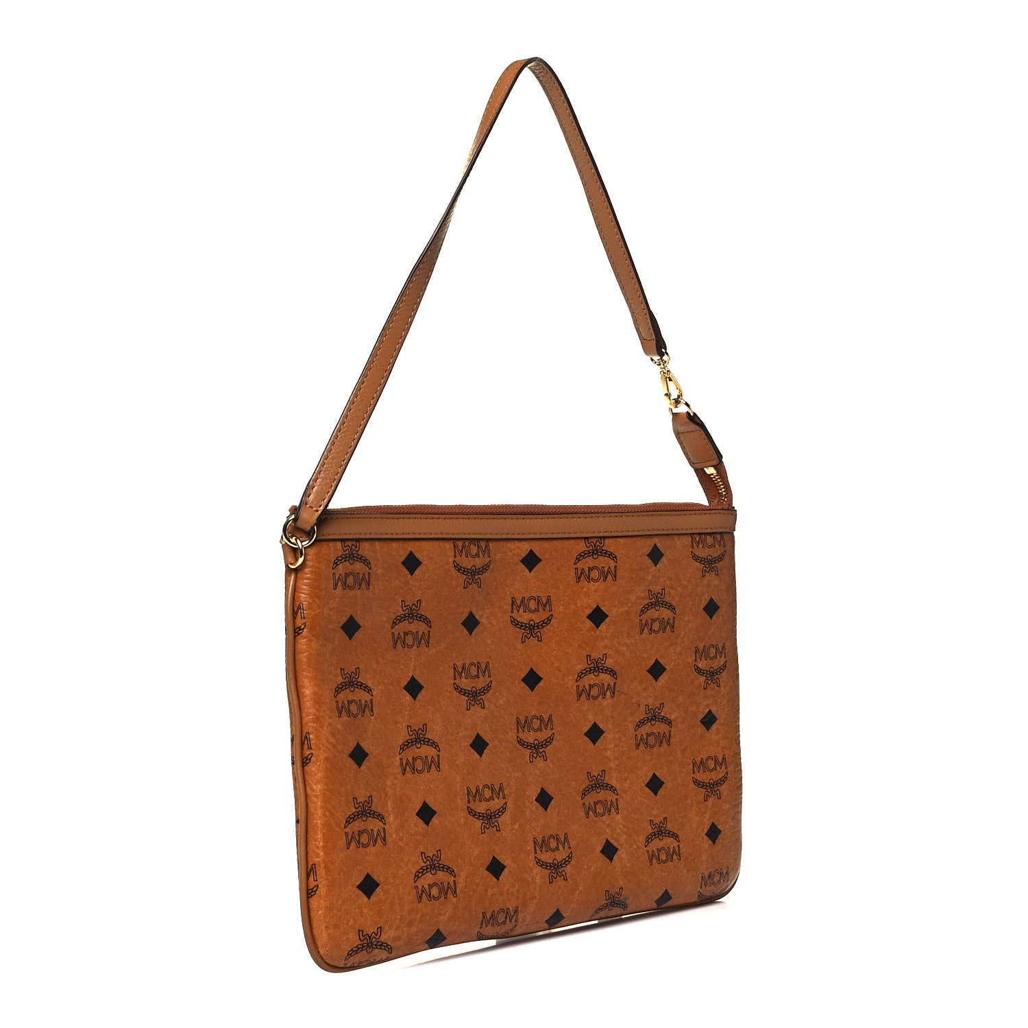 MCM Visetos Liz Shopper Tote Pouch Cognac 3 of 8