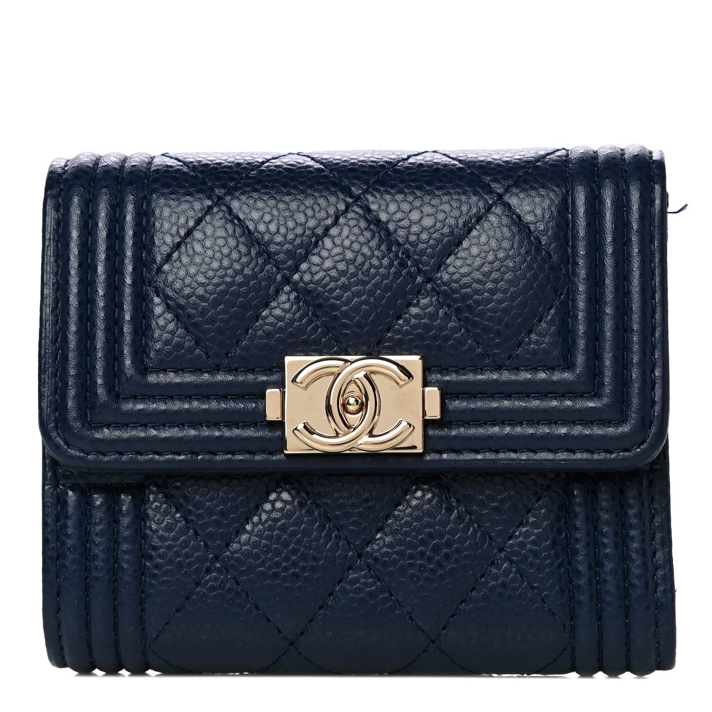 Caviar Quilted Compact Boy Wallet Blue