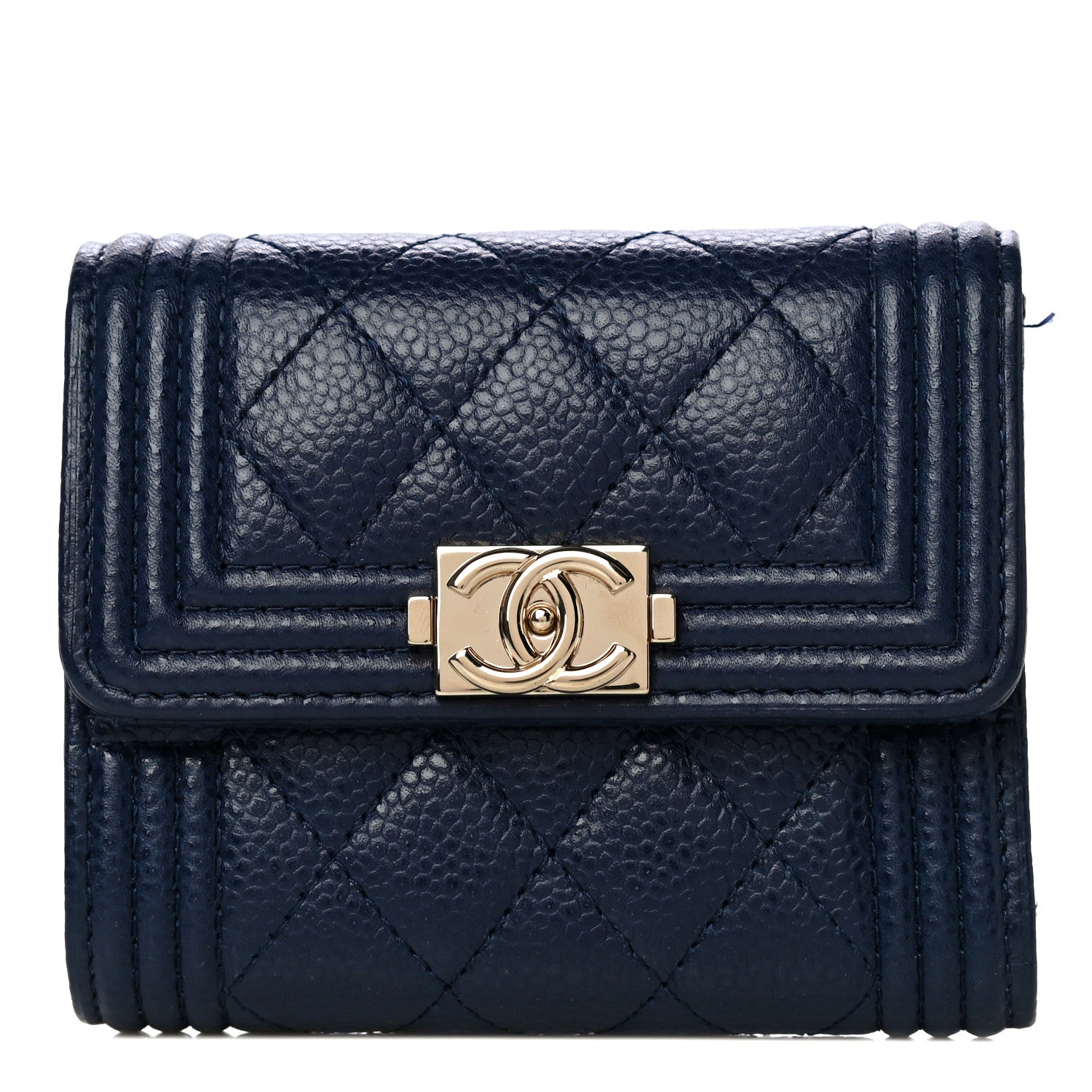 Chanel Caviar Quilted Compact Boy Wallet Blue 1 of 12