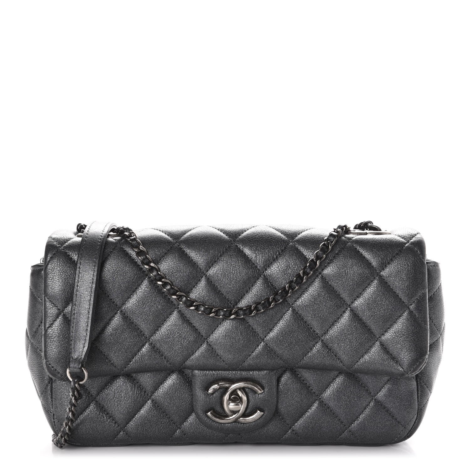 Chanel Metallic Calfskin Quilted Medium CC Eyelet Flap Dark Silver 1 of 11