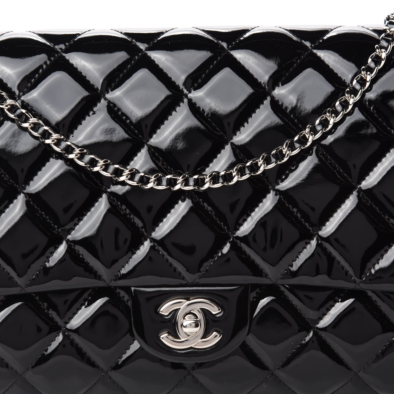 Chanel Patent Quilted Clutch with Chain Flap Black 10 of 11