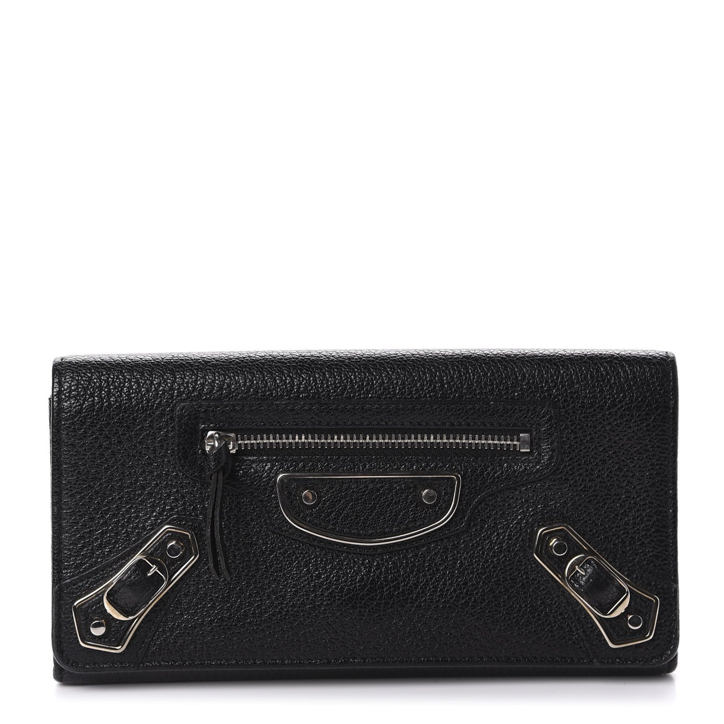 Chevre Silver Metallic Edge Hardware Money Wallet Black