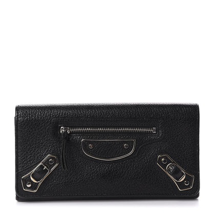 Balenciaga Chevre Silver Metallic Edge Hardware Money Wallet Black 1 of 6