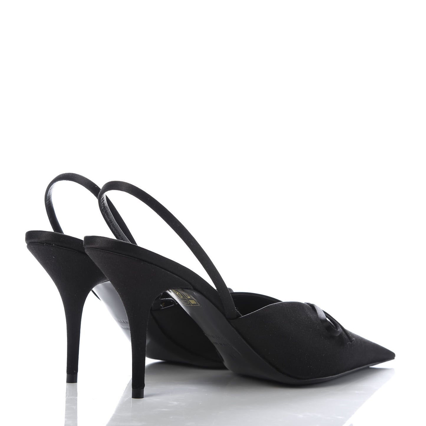 Satin Pointed Toe Knife Slingback Mules 41 Black