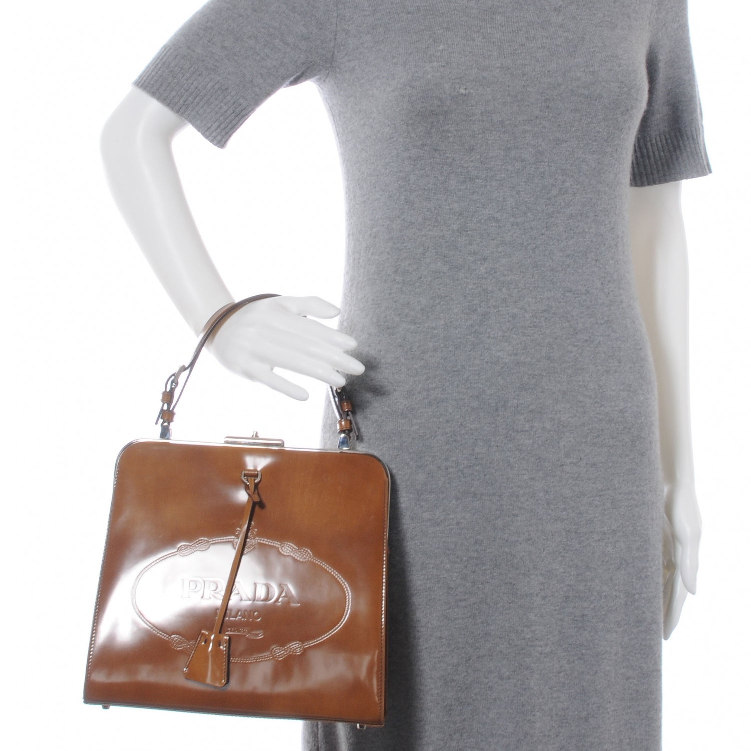 Prada Spazzolato Logo Print Framed Bag Ambra 2 of 7