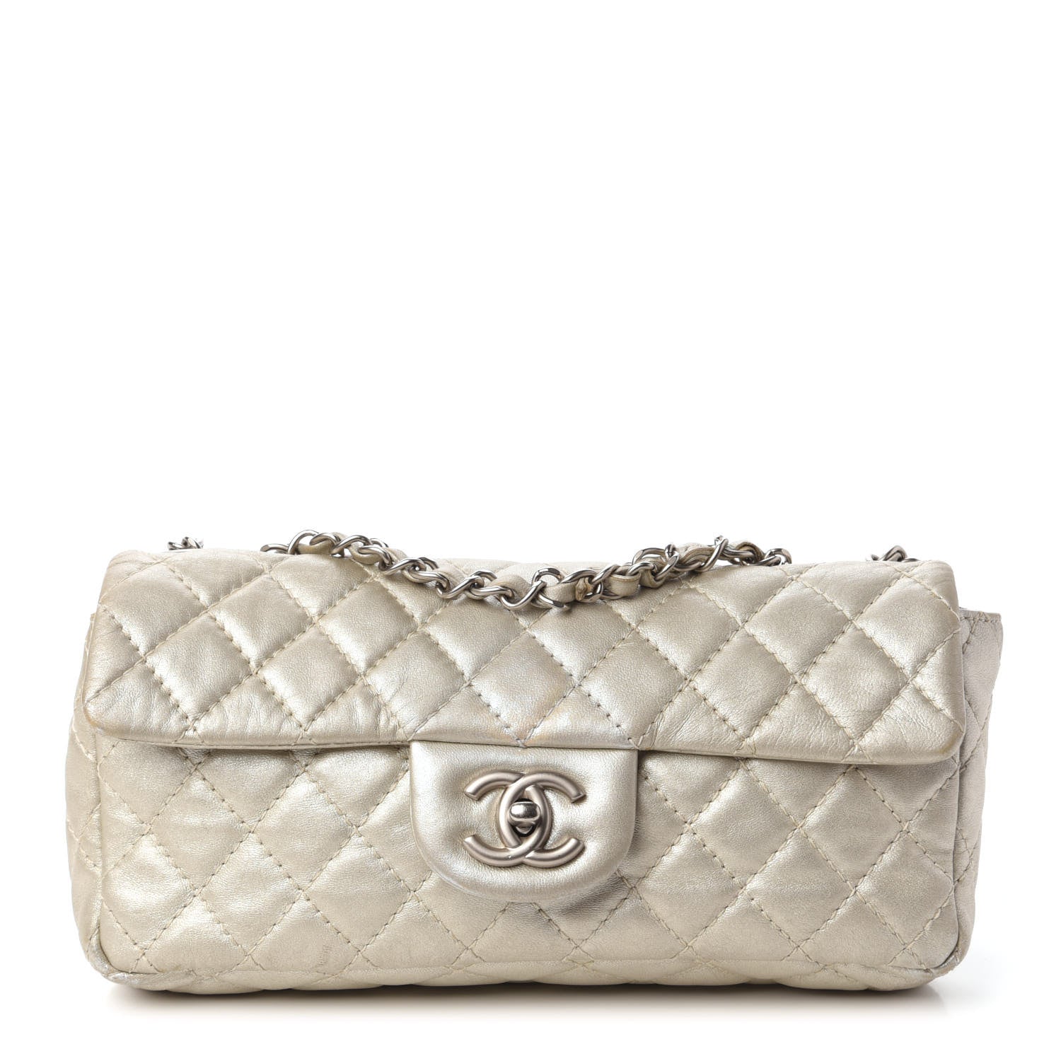 Chanel Metallic Lambskin Quilted East West Flap Silver 1 of 10