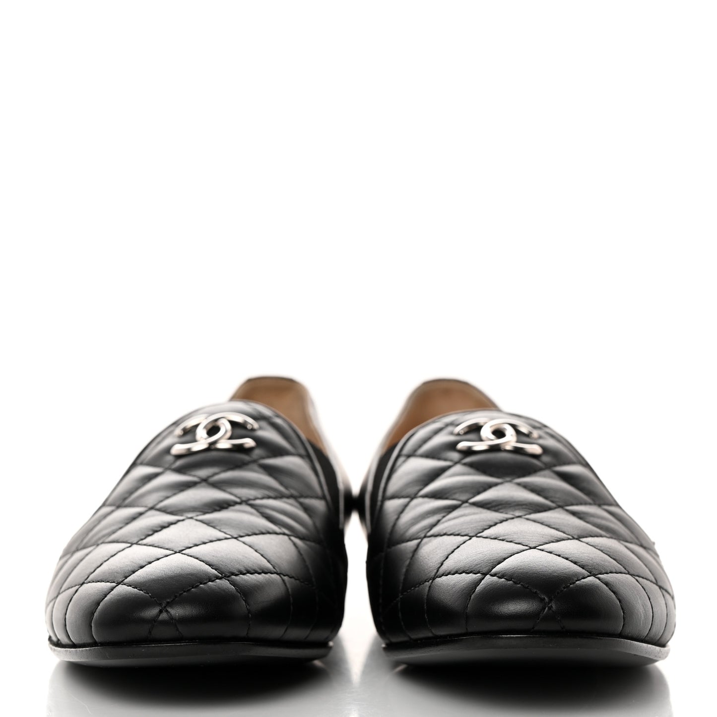 Calfskin Quilted CC Moccasin Loafers 36 Black