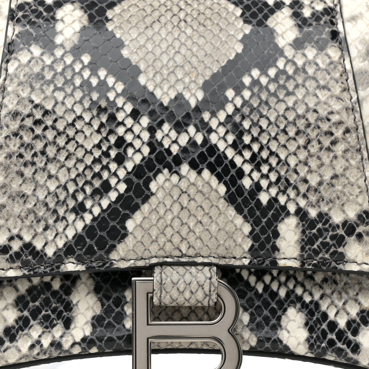 Calfskin Snake Effect Small Hourglass Top Handle Bag Black White