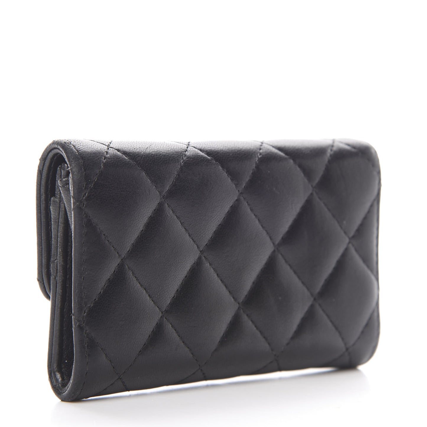 Lambskin Quilted Flap Card Holder Black