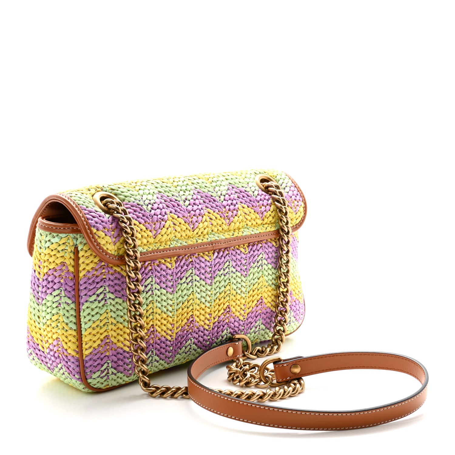 Gucci Calfskin Raffia Woven Small GG Marmont Shoulder Bag Multicolor 3 of 10