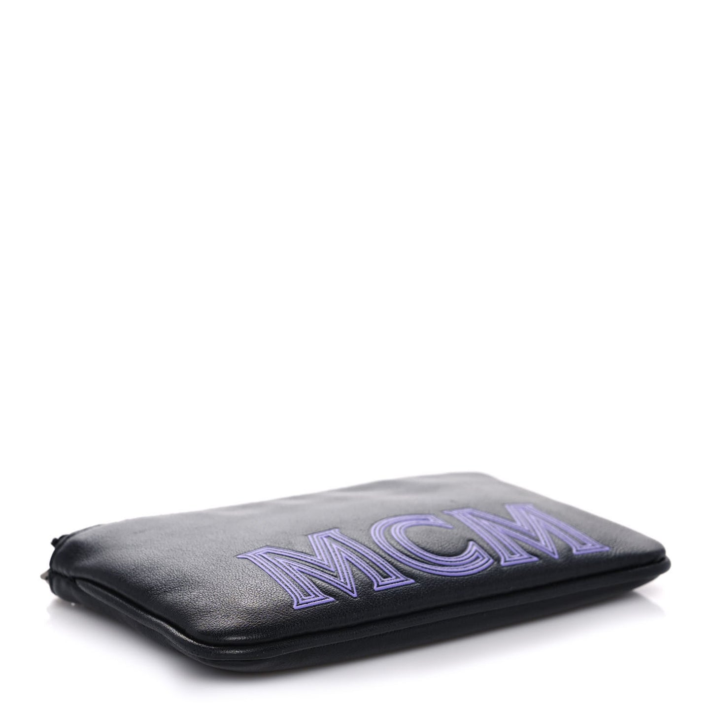 Nappa Logo Embossed Mini Zip Pouch Black