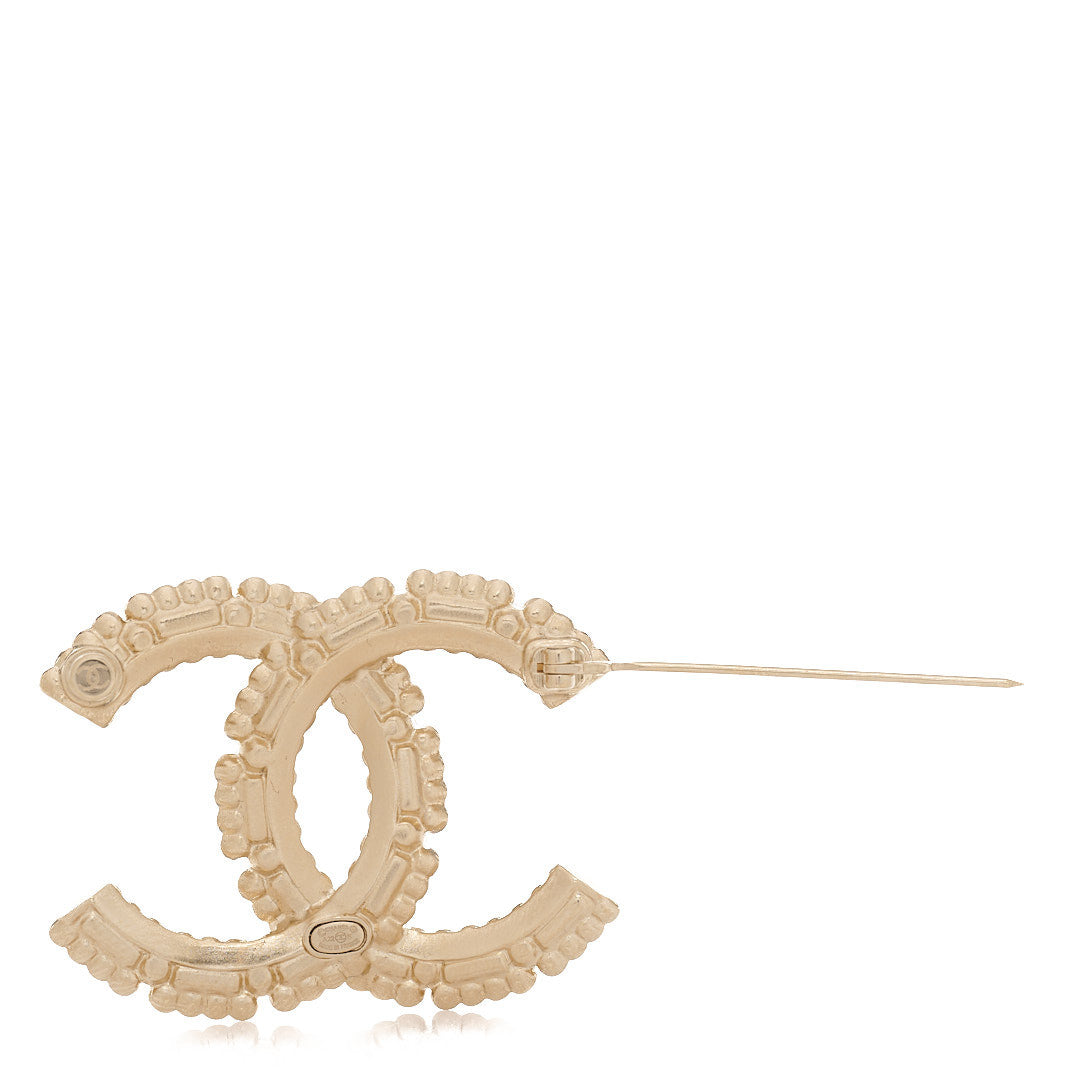 Chanel Crystal Baguette Pearl CC Brooch Gold Pearly White 3 of 5