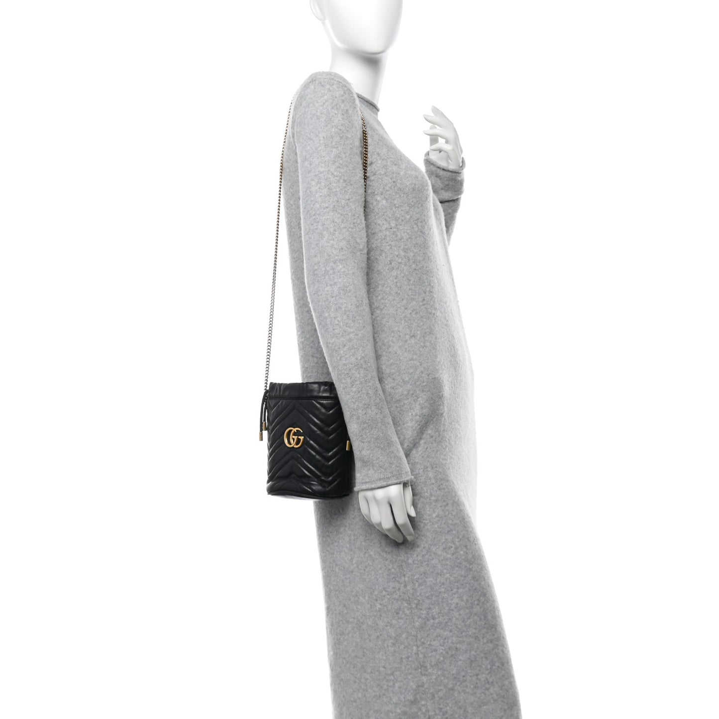 Calfskin Matelasse Mini GG Marmont 2.0 Bucket Bag Black