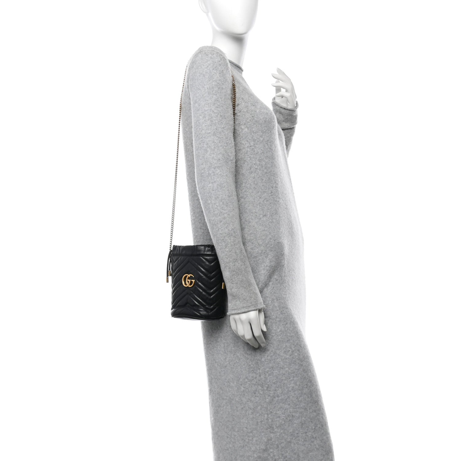 Gucci Calfskin Matelasse Mini GG Marmont 2.0 Bucket Bag Black 2 of 13