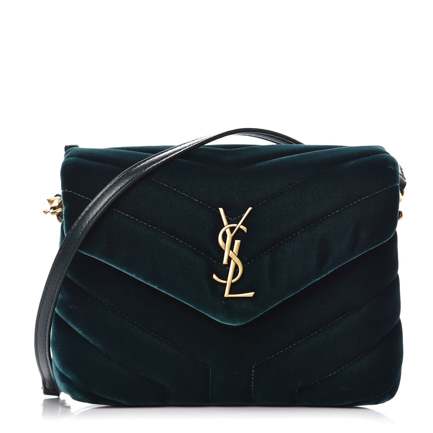 Saint Laurent Velvet Y Quilted Monogram Toy Loulou Chain Satchel Dark Ottanio 1 of 18