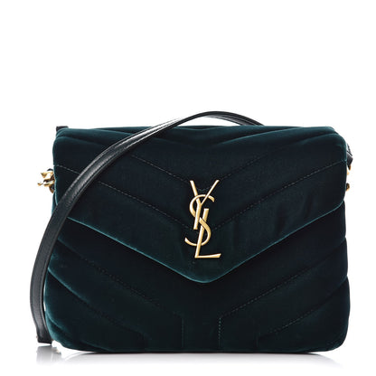 Saint Laurent Velvet Y Quilted Monogram Toy Loulou Chain Satchel Dark Ottanio 1 of 18