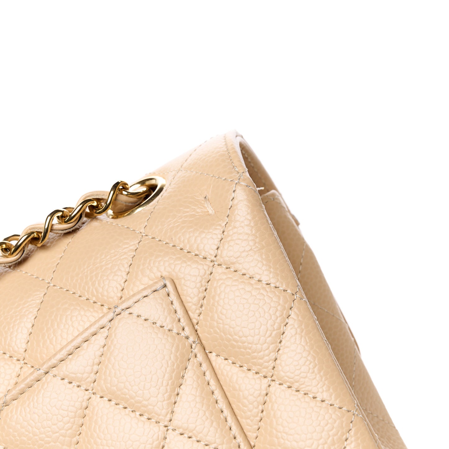 Caviar Quilted Small Double Flap Beige