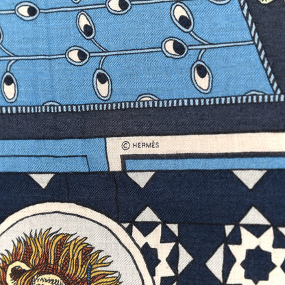 Hermes Cashmere Silk La Danse Des Amazones Shawl 140 Bleu Gris Vert 3 of 7