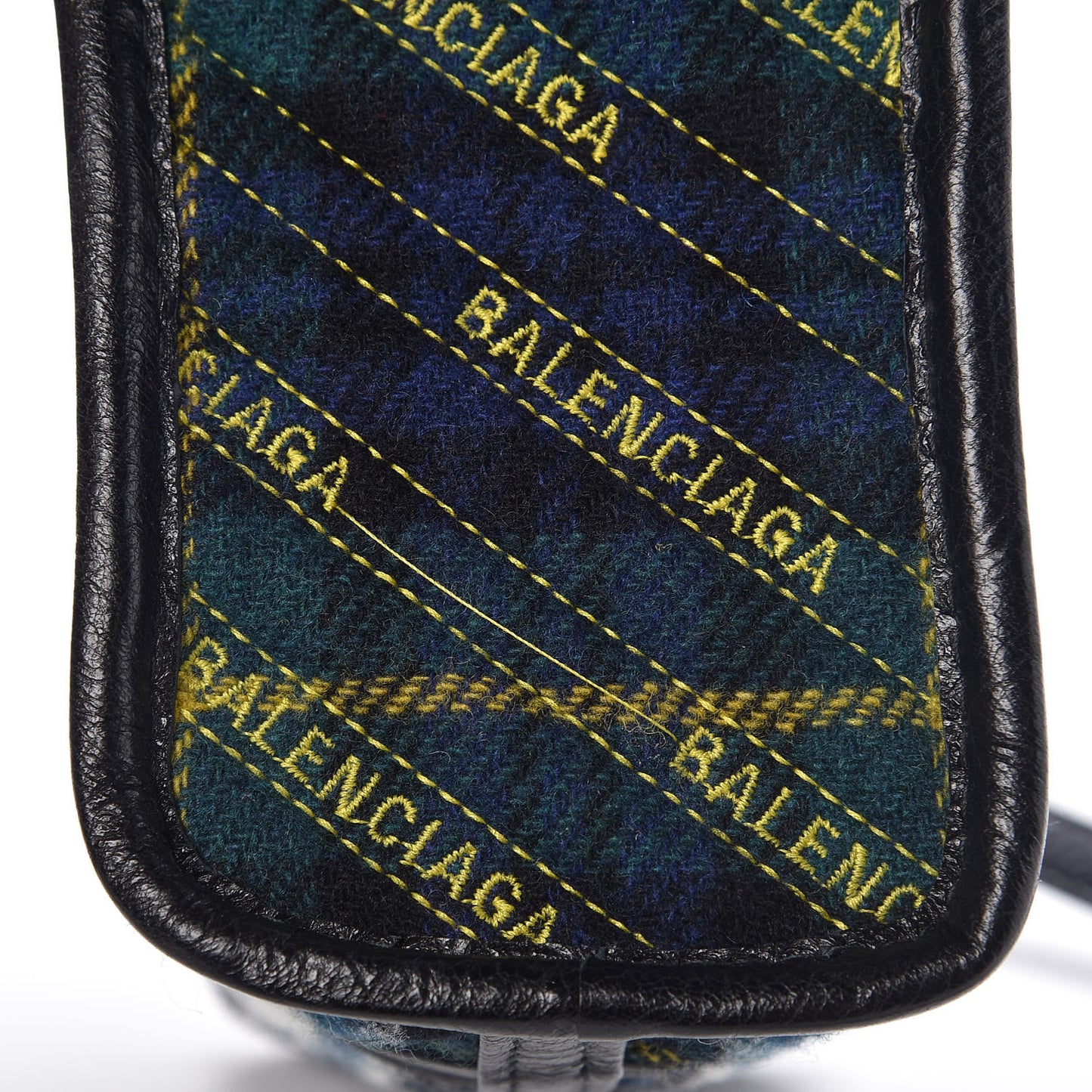 Wool Cuir Arena Plaid Diagonal Allover Logo Matelasse XXS Bazar Shopper Tote Green Blue Yellow
