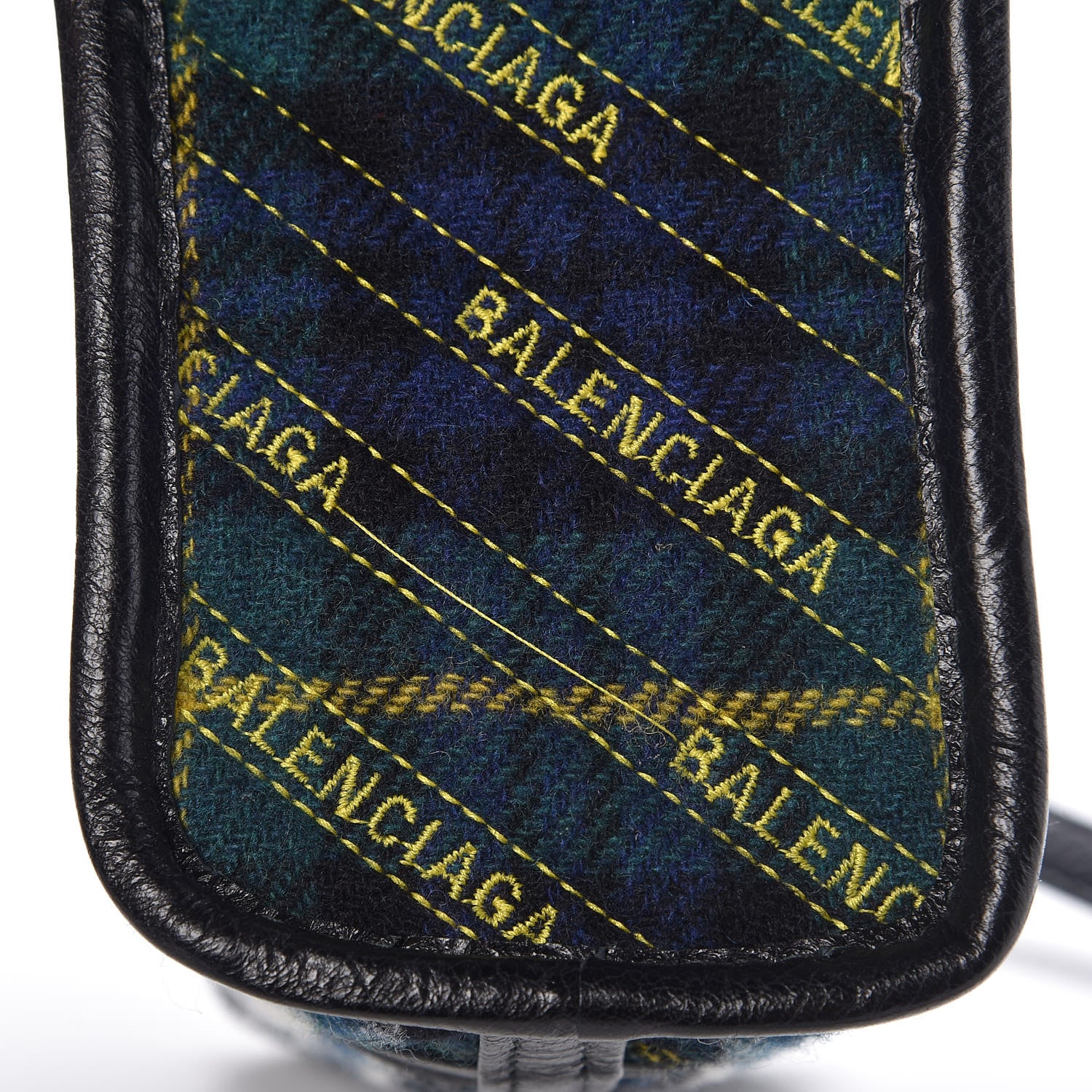 Balenciaga Wool Cuir Arena Plaid Diagonal Allover Logo Matelasse XXS Bazar Shopper Tote Green Blue Yellow 8 of 8