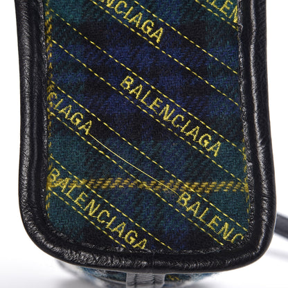 Balenciaga Wool Cuir Arena Plaid Diagonal Allover Logo Matelasse XXS Bazar Shopper Tote Green Blue Yellow 8 of 8