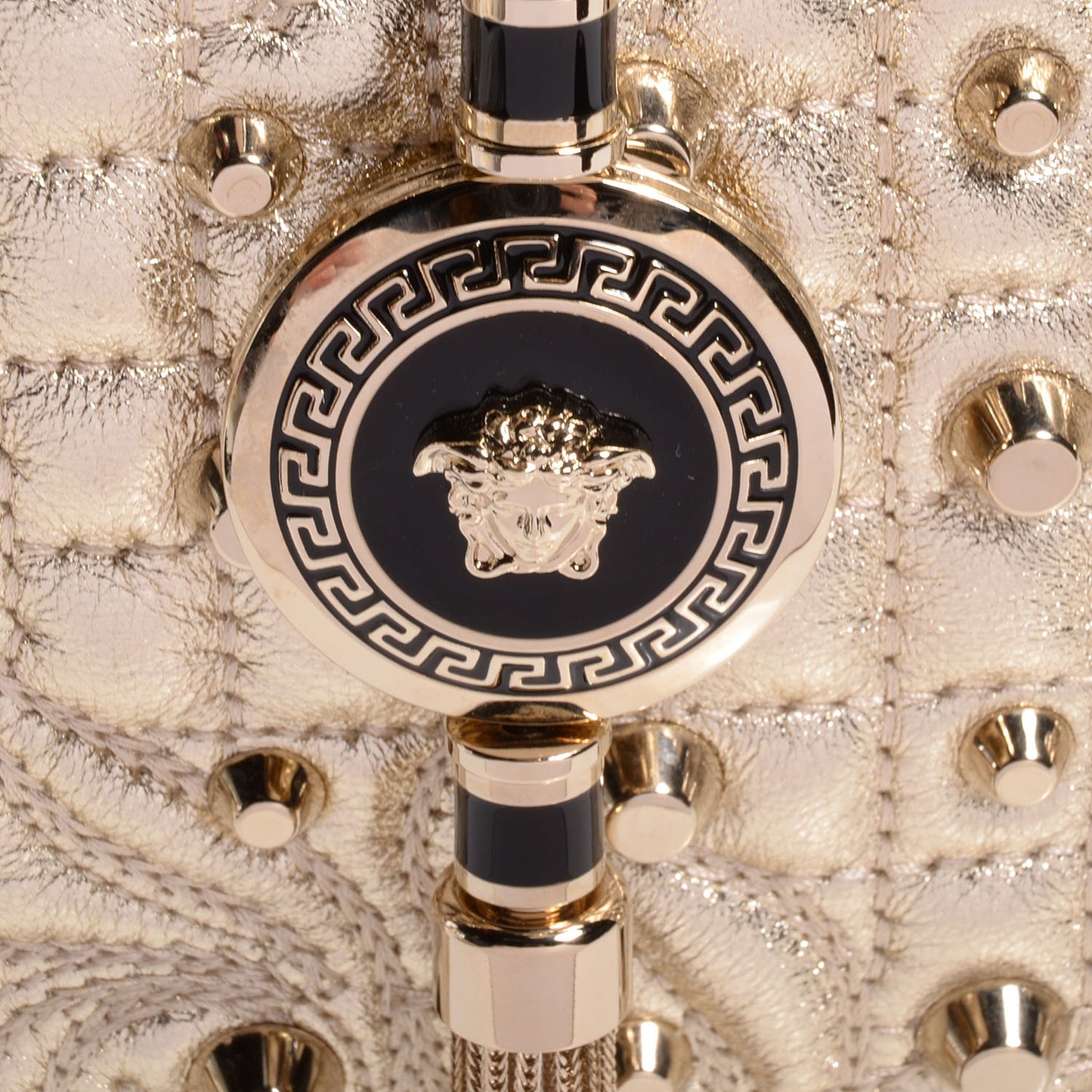 Barocco Quilted Leather Studded Vanitas Demetra Gold