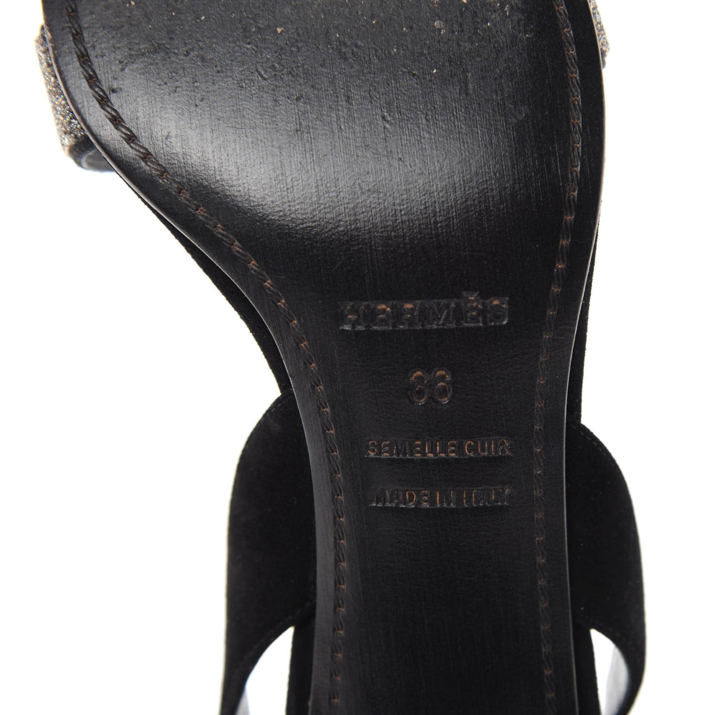 Velour Goatskin Crystal Poudre Night 70 Slingback Sandals 36 Argent Black