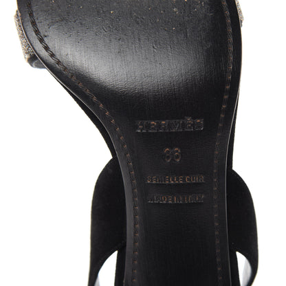 Hermes Velour Goatskin Crystal Poudre Night 70 Slingback Sandals 36 Argent Black 6 of 10