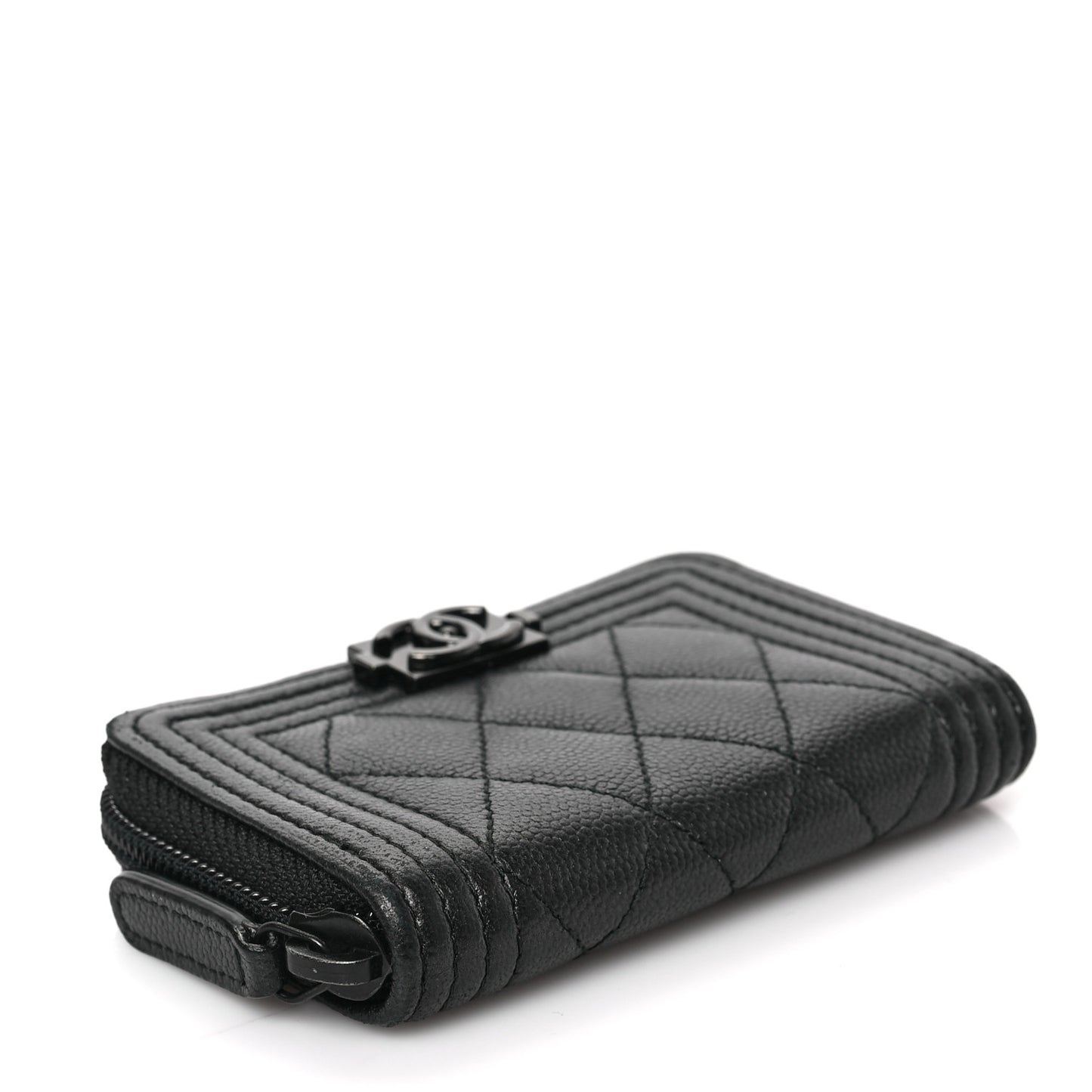Caviar Quilted Boy Zip Around Coin Purse Wallet So Black