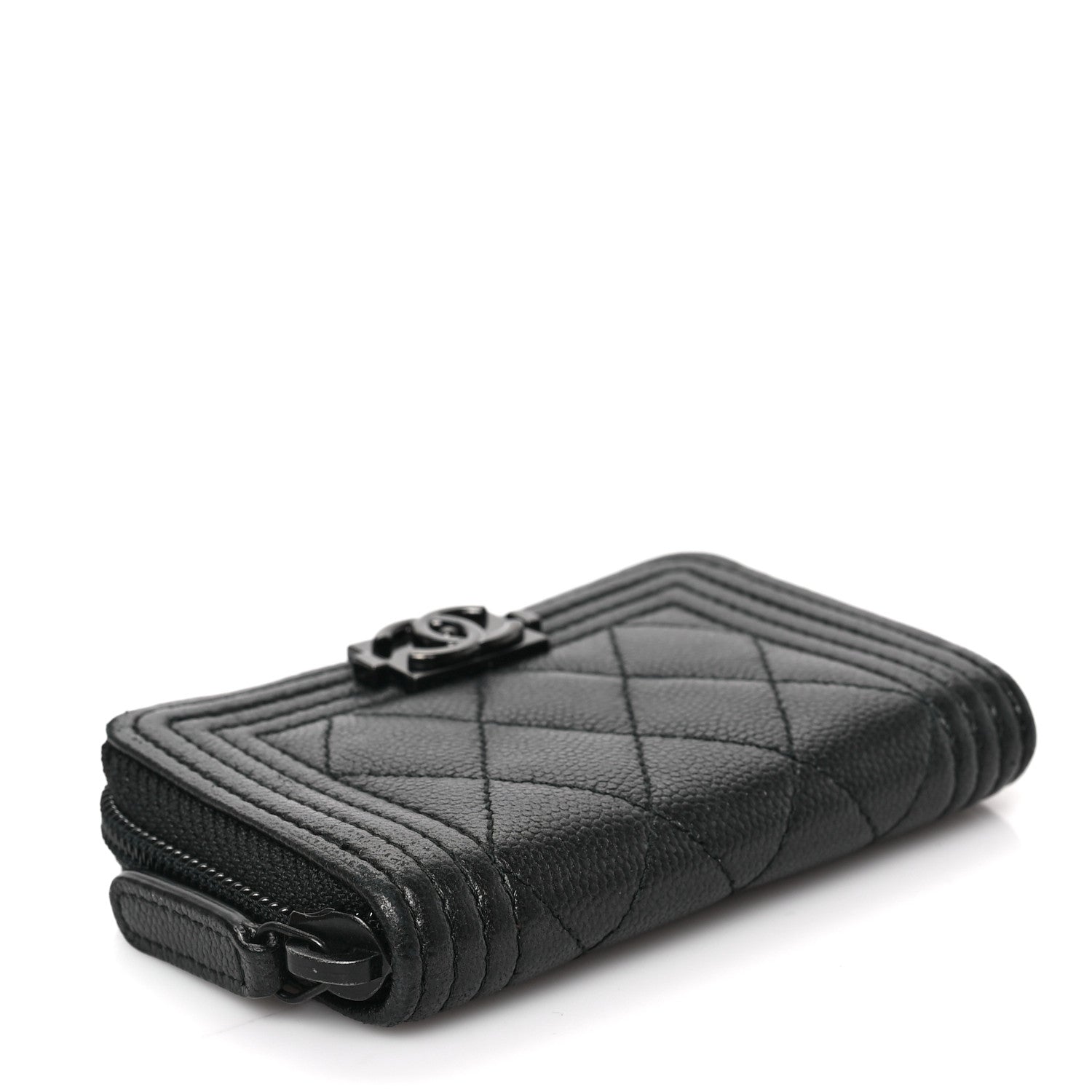 Chanel Caviar Quilted Boy Zip Around Coin Purse Wallet So Black 4 of 7