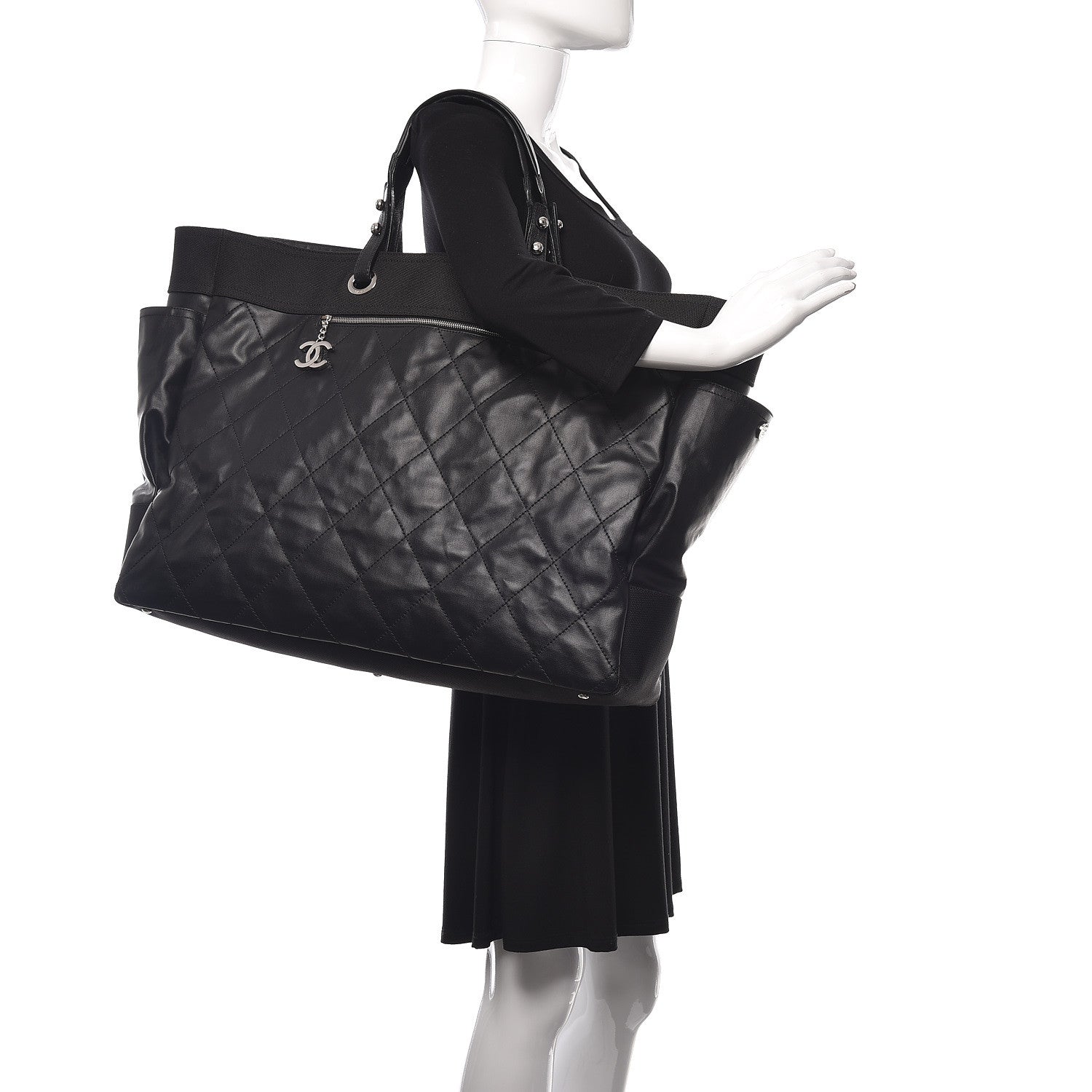 Chanel Coated Canvas Stitched XL Paris Biarritz Tote Black 2 of 10