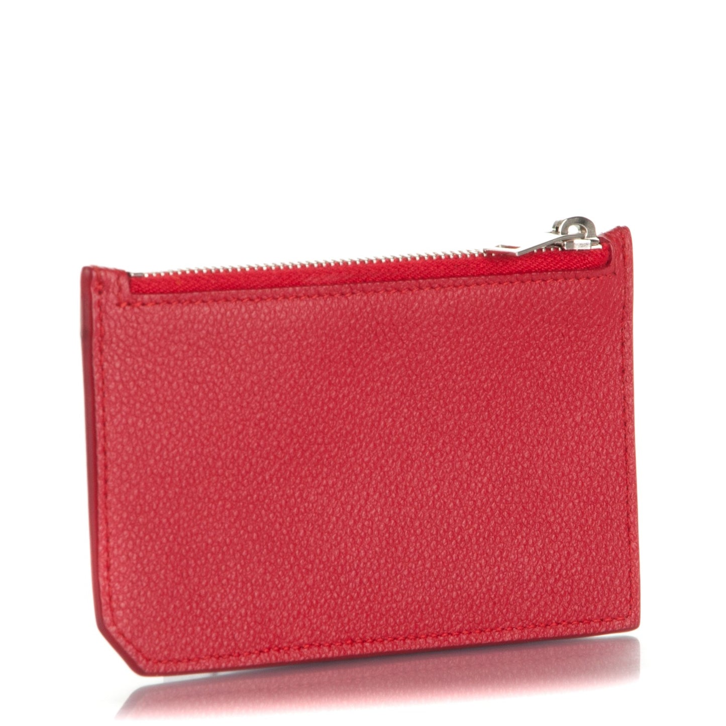 Grained Calfskin 5 Fragments Zip Pouch Card Holder New Red