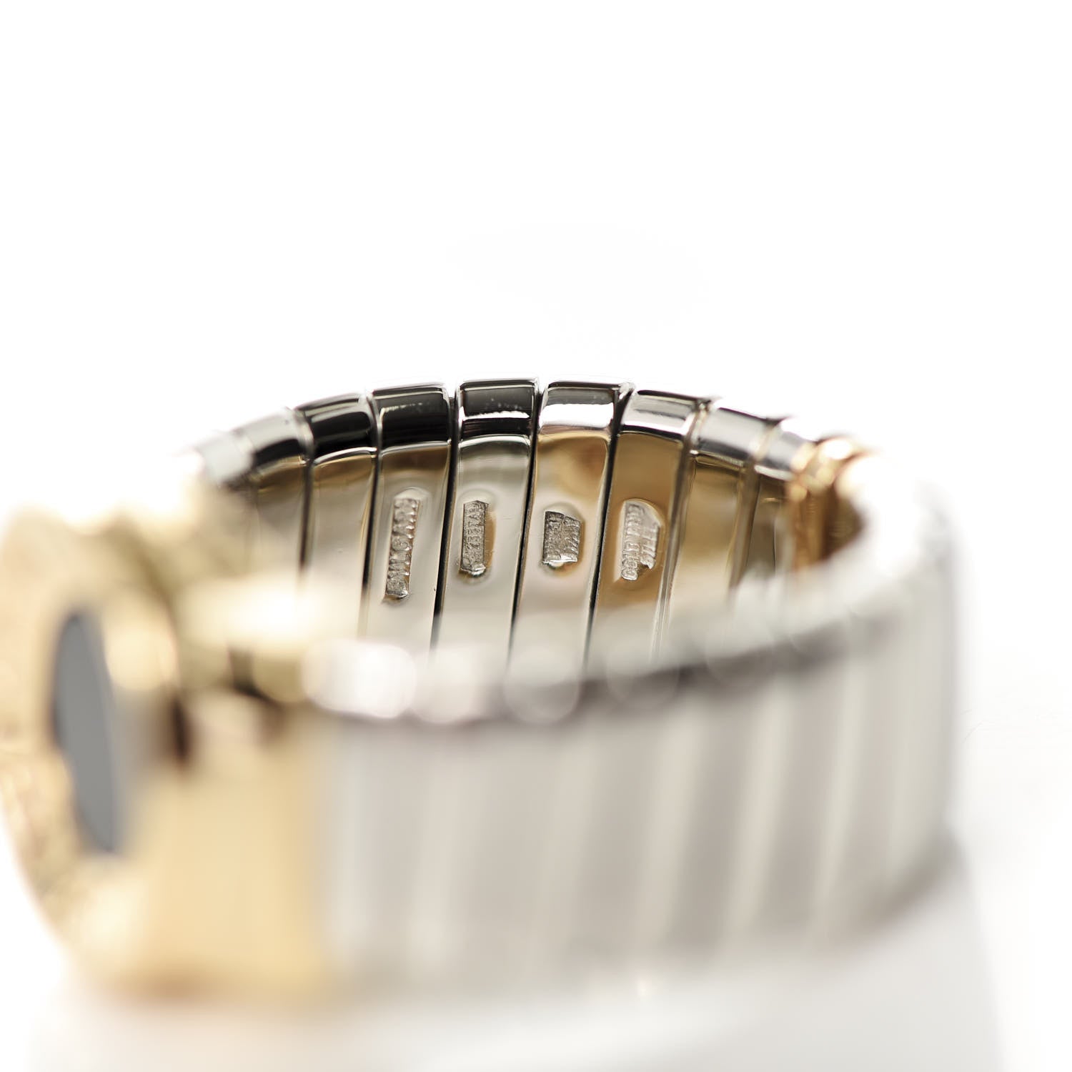 Bulgari Stainless Steel 18K Yellow Gold Onyx Tubogas Ring 54 6.75 5 of 5