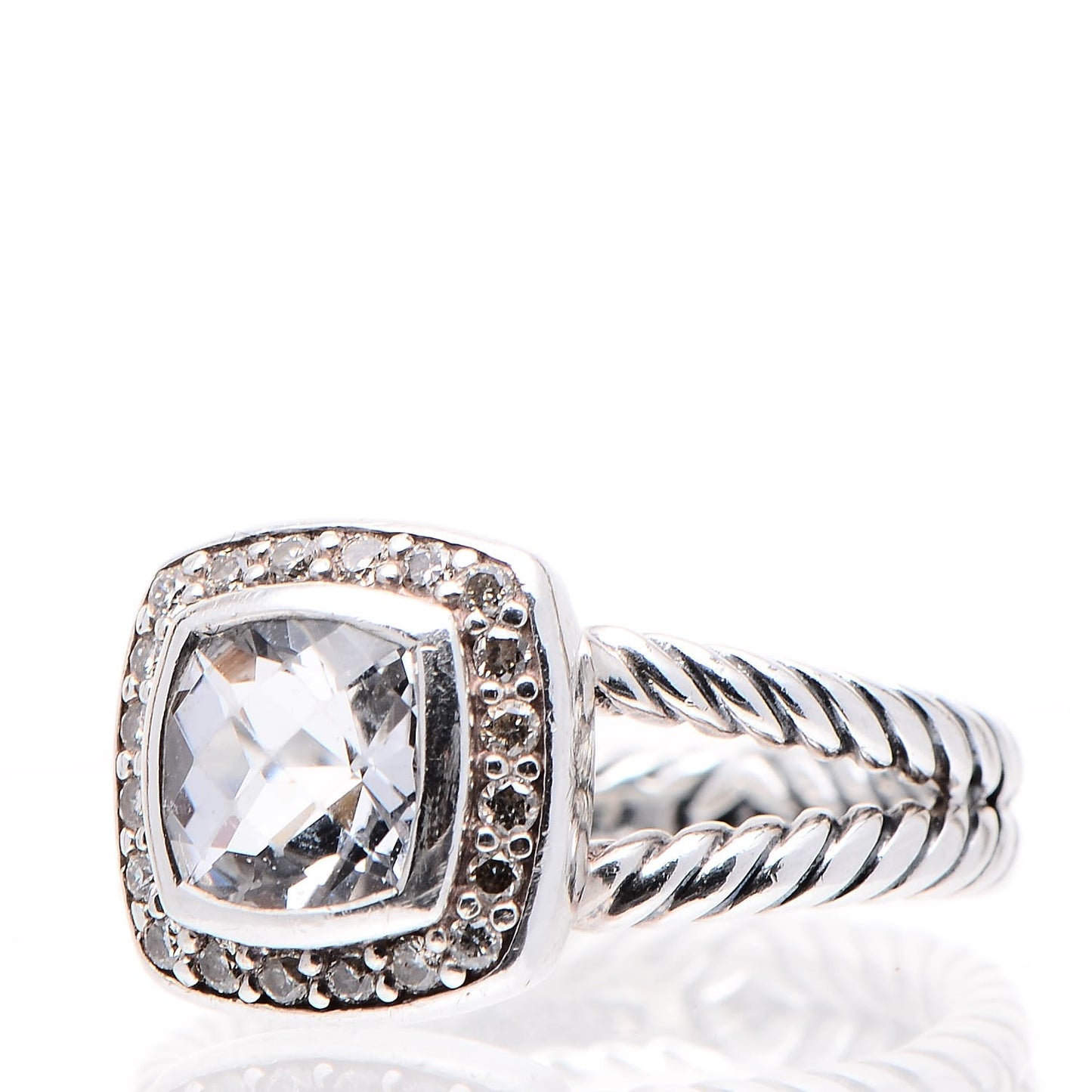 Sterling Silver Diamond White Topaz 7mm Petite Albion Ring 51 5.75