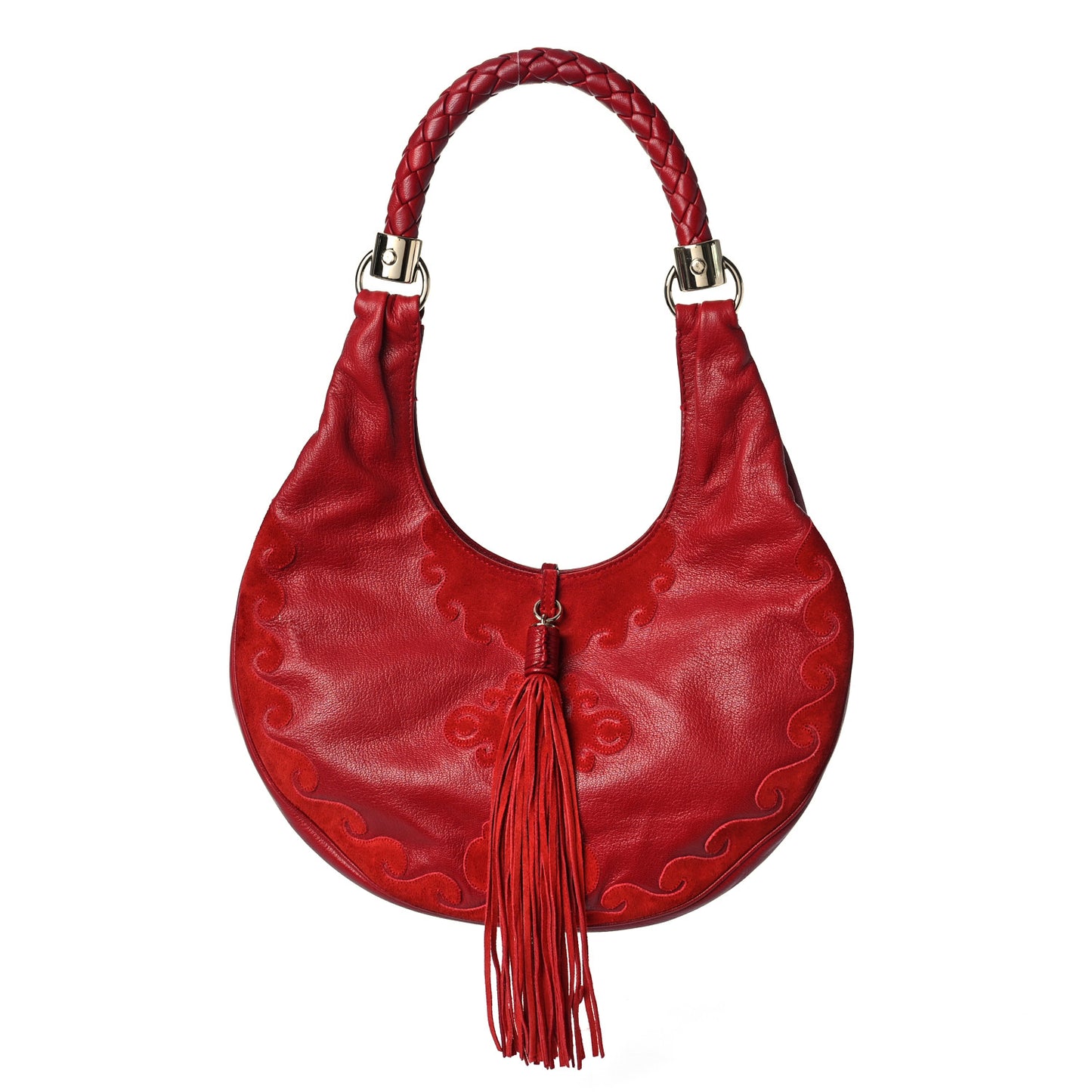 Goatskin Suede Rive Gauche Tassel Hobo Red
