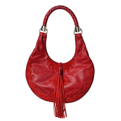 Saint Laurent Goatskin Suede Rive Gauche Tassel Hobo Red 1 of 8