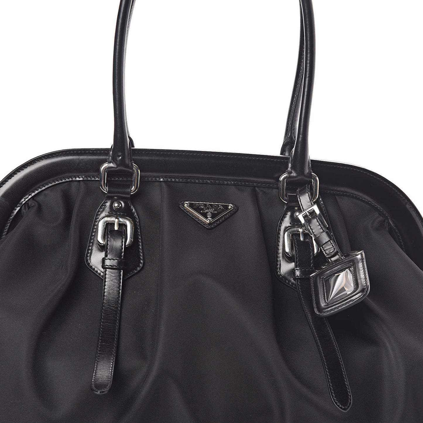 Tessuto Nylon Calfskin Frame Satchel Black