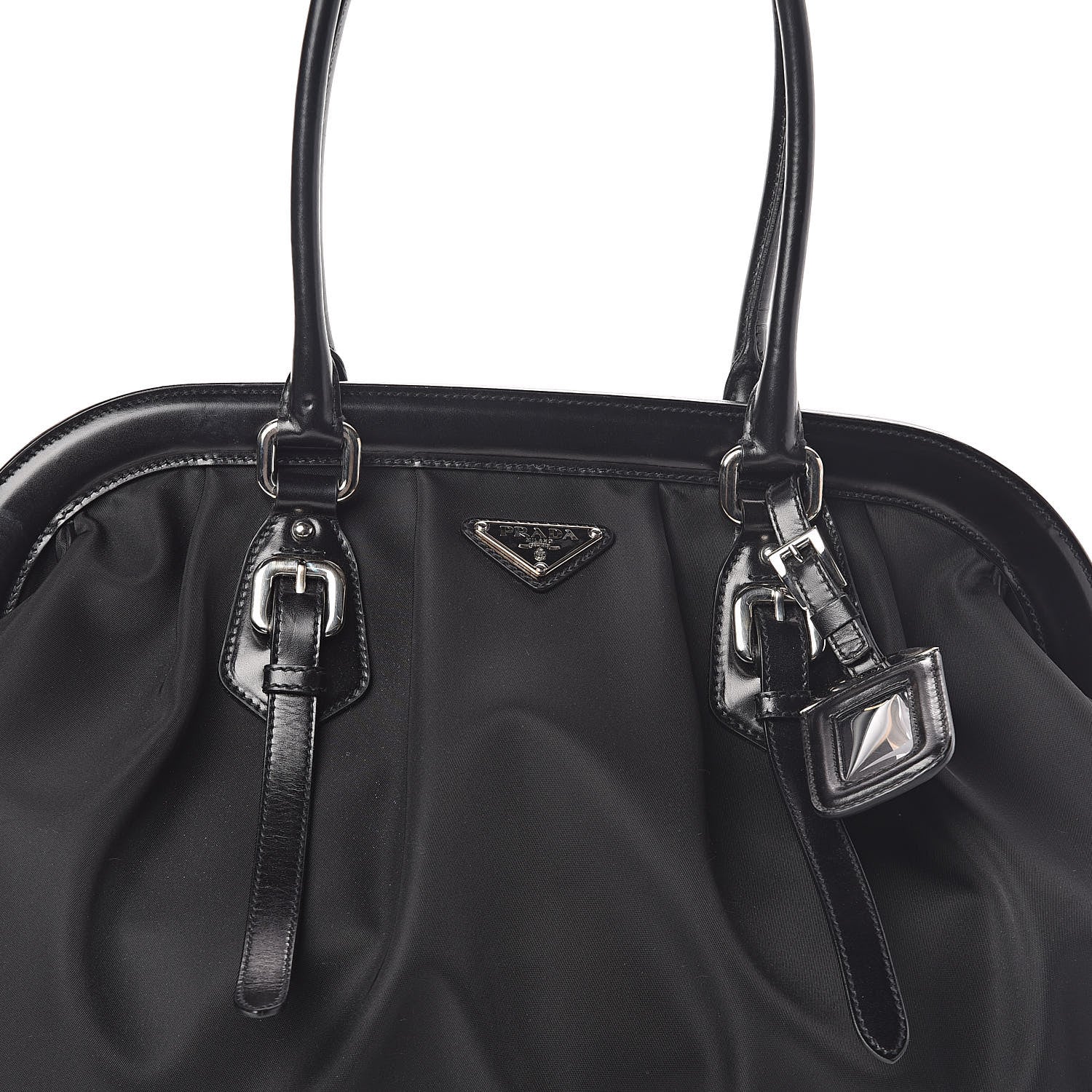 Prada Tessuto Nylon Calfskin Frame Satchel Black 7 of 9