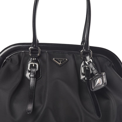 Prada Tessuto Nylon Calfskin Frame Satchel Black 7 of 9