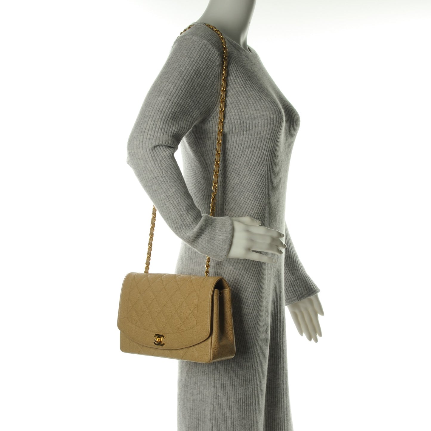 Caviar Quilted Medium Single Flap Beige
