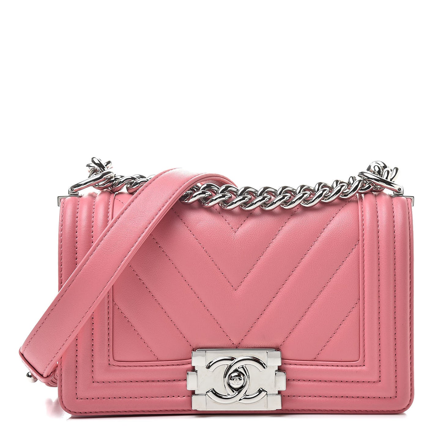 Calfskin Chevron Quilted Small Boy Flap Pink