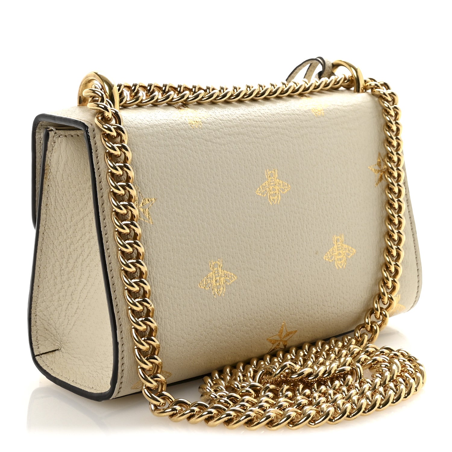 Gucci Grained Calfskin Bee Star Small Padlock Shoulder Bag White 3 of 10