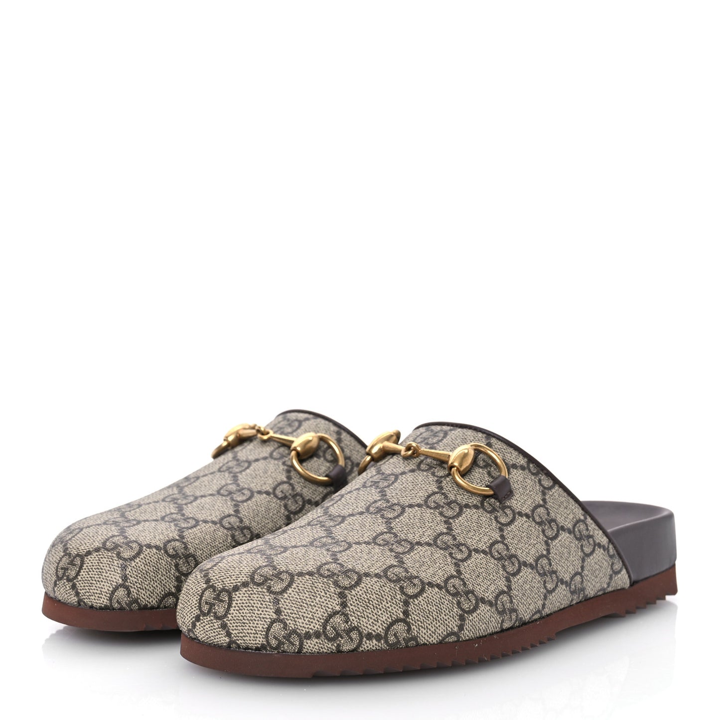 GG Supreme Monogram Miro Soft Calfskin Womens Horsebit Slippers 36 Beige Ebony New Acero